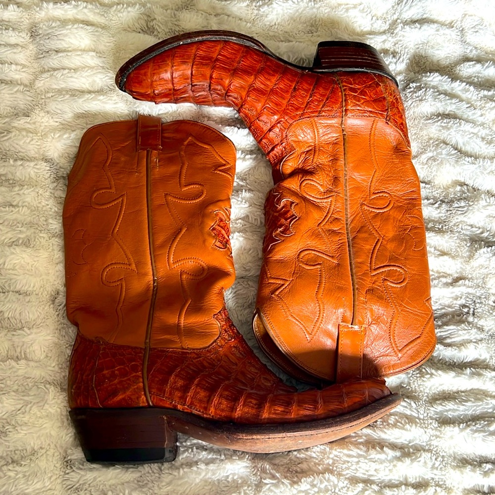 Vintage exotic men’s cowboy boots round toe